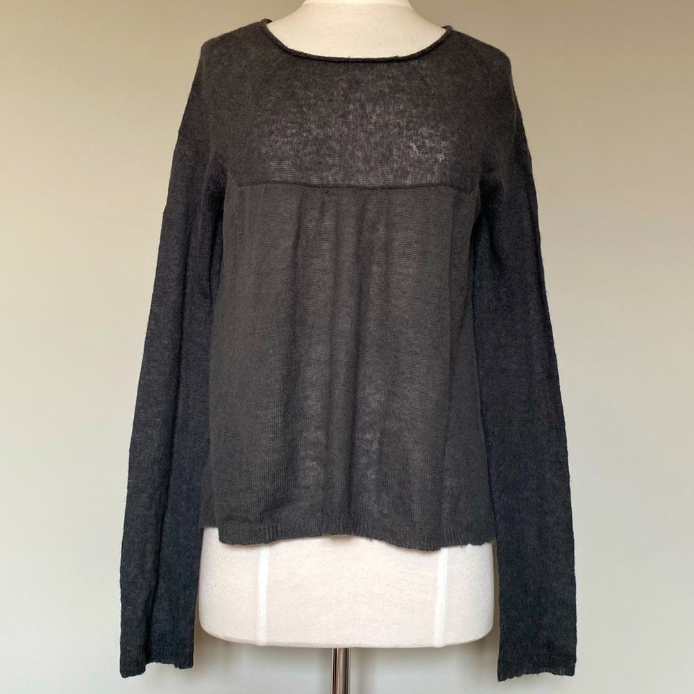 Free People Sheer Gray Wool Blend Swing Sweater